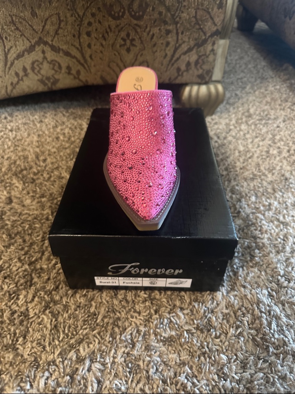 Forever Link Women's Hot Pink Jeweled Pointed-Toe Mule